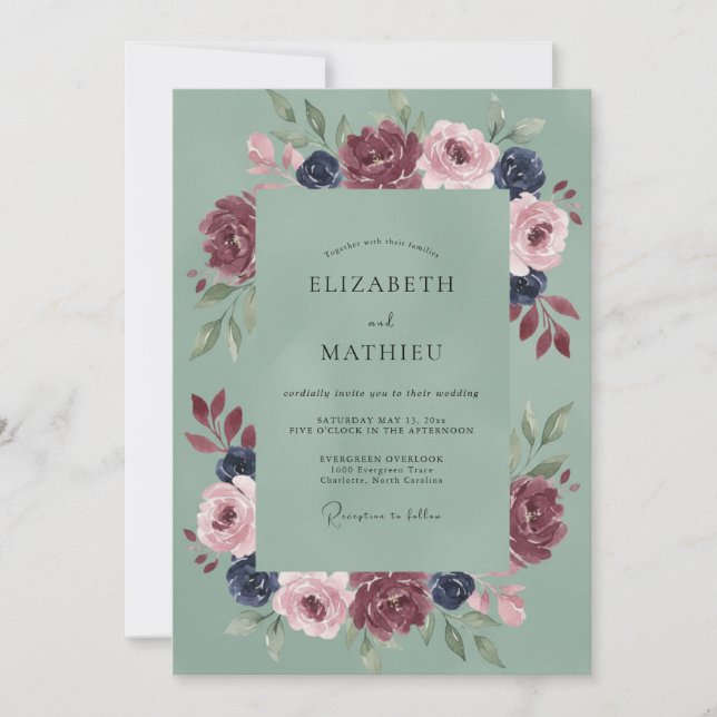 Invitation Mariage Bourguignon Renoncule Sauge Eucalyptus (Devant)