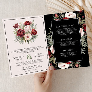 Invitation Mariage Bourguignon Rose Floral Noir Humeur