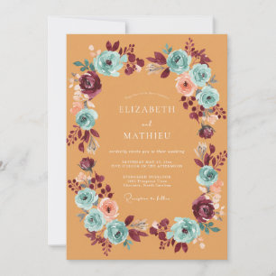 Invitation Mariage Bourguignon sarcelle floraison éthérée