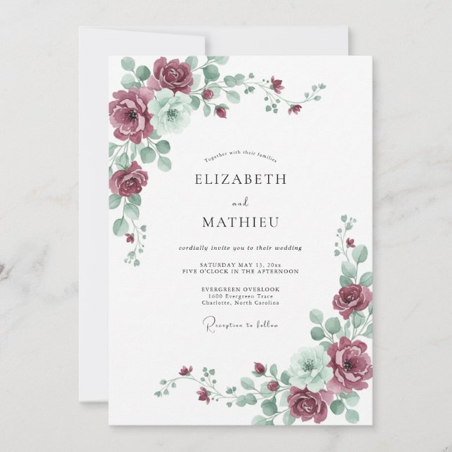 Invitation Mariage Bourguignon Vert Étreinte (Devant)
