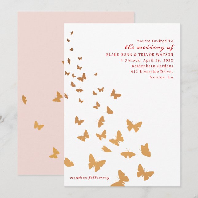 INVITATION MARIAGE BOUTEILLES D'OR (Devant / Derrière)