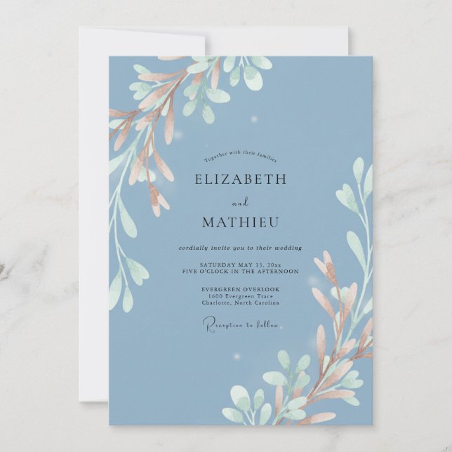 Invitation Mariage Branche Peinte Bleuet (Devant)