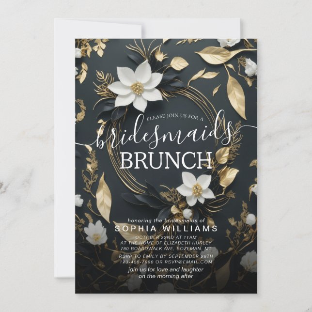 Invitation Mariage Bridesmaid Brunch Floral or blanc (Devant)