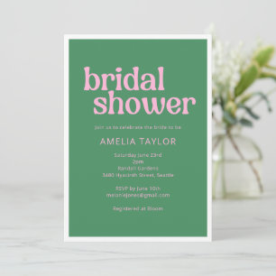 Invitation Mariage brillant vert rose rétro en caractères gra