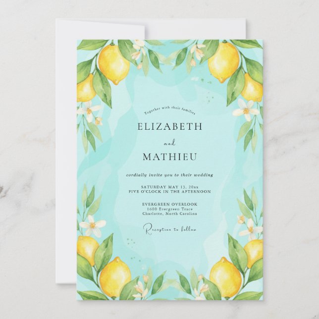 Invitation Mariage Brise Florale Citron Jaune (Devant)