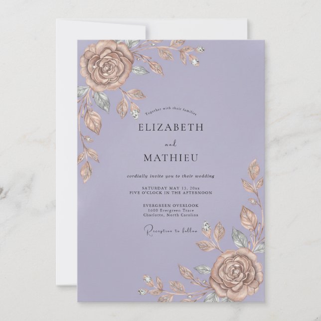 Invitation Mariage Bronze Feuille de Lilas (Devant)