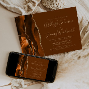 Invitation Mariage Brown Burange Orange Gold Agate