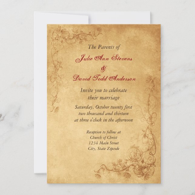 Invitation Mariage Brown Caramel vintage (Devant)