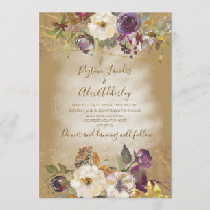 Invitation Mariage Brown de Parties scintillant florale viole