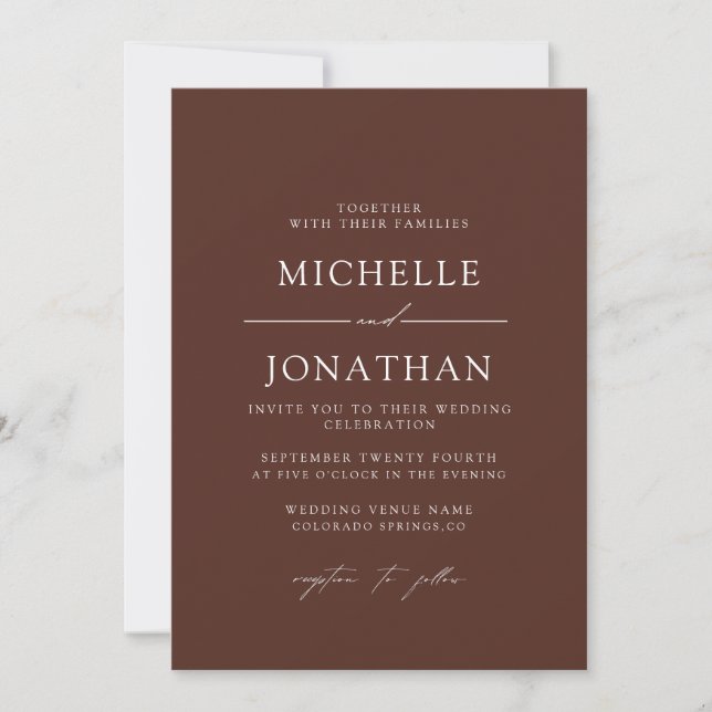 Invitation Mariage Brown élégant | Tout en un (Devant)