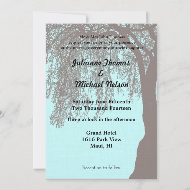 Invitation Mariage Brown en bleu du Willow Tree (Devant)