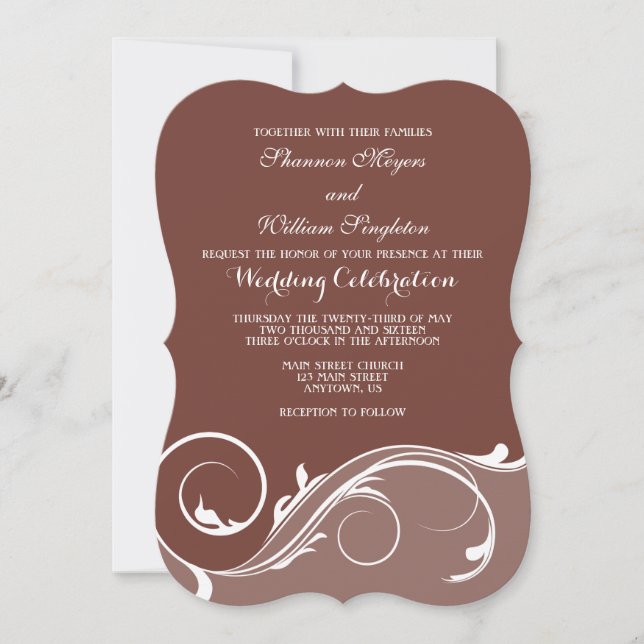 Invitation Mariage Brown en torse floral (Devant)