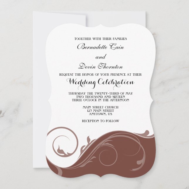 Invitation Mariage Brown en torse floral (Devant)