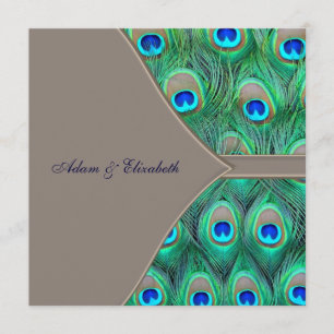 Invitation Mariage Brown et bleu de paon