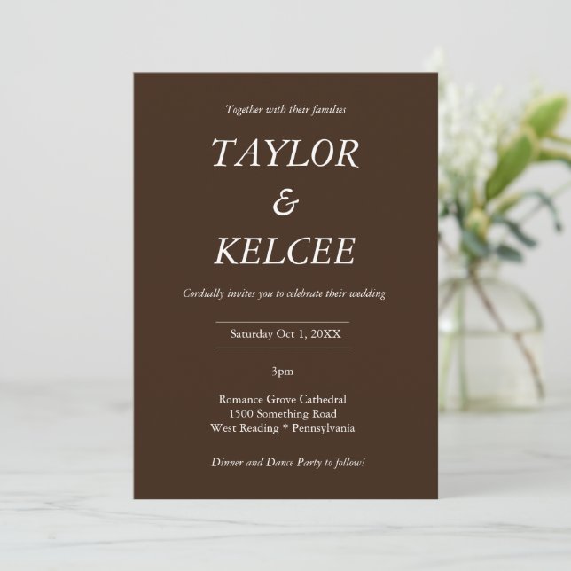 Invitation Mariage Brown foncé et personnalisable (Debout devant)