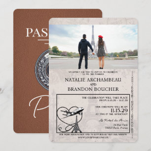 Invitation Mariage Brown Paris Passport