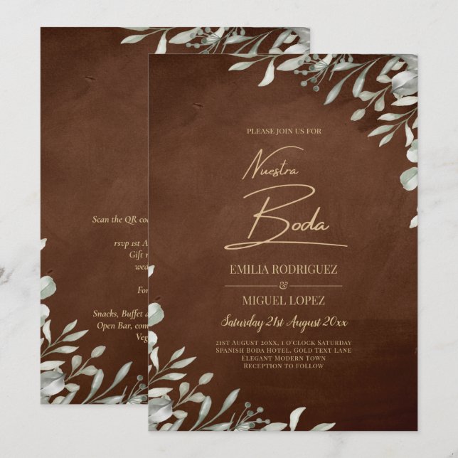Invitation Mariage Brown vert automne hiver (Devant / Derrière)
