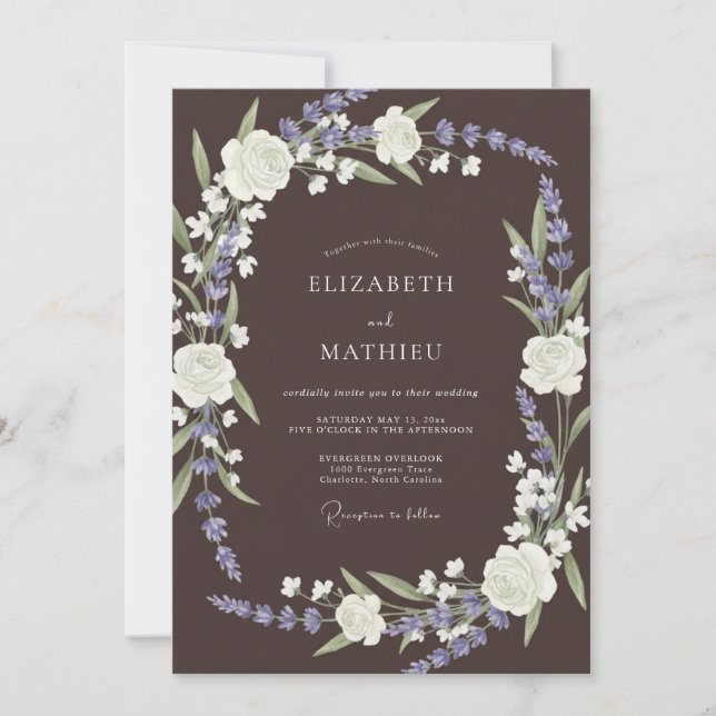 Invitation Mariage Brun Chocolat Lavande Pittoresque (Devant)