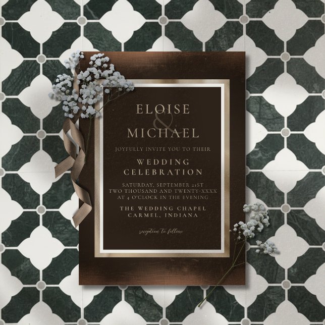 Invitation Mariage Brun Cuivre Rustique (Announce your big day in a sophisticated style with this Rustic Copper Brown Wedding Invitation! )
