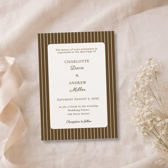 Invitation Mariage Brun Ivoire Pinstripé Mocha (Créateur téléchargé)