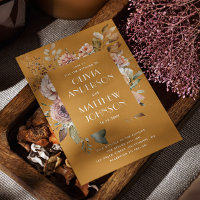 Mariage Brun Moutarde. Détails QR Floral Bohème Au