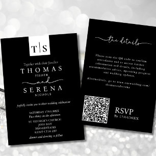 Invitation Mariage budgétaire du code QR noir monochrome