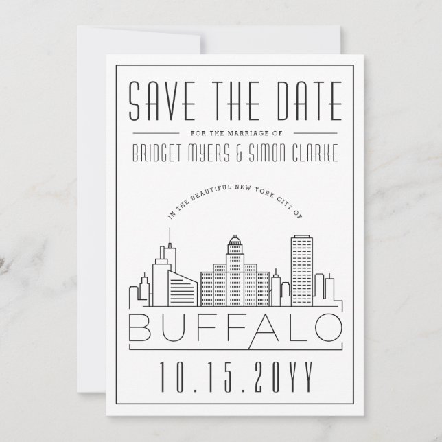 Invitation Mariage Buffalo | Skyline stylisée Enregistrer la  (Devant)