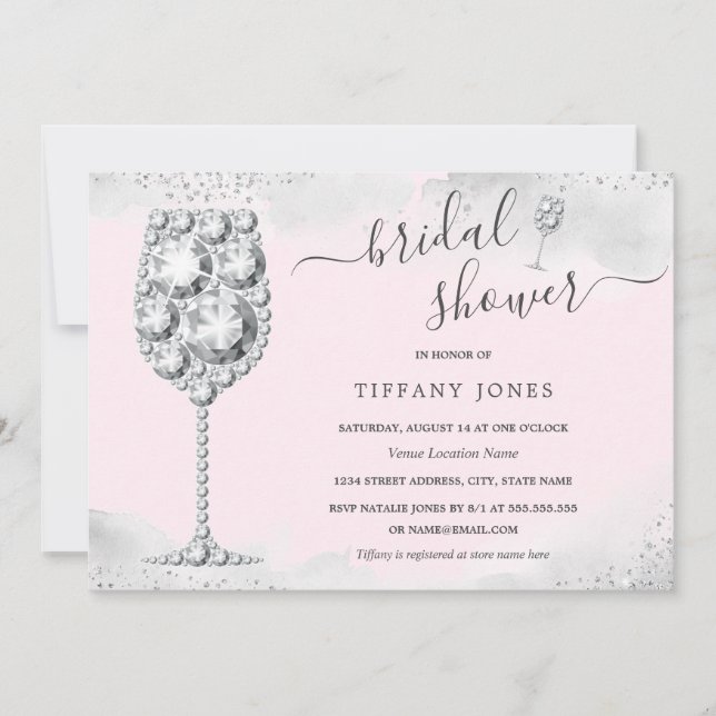 Invitation Mariage Bulles de Diamant Rose Argenté scintillant (Devant)