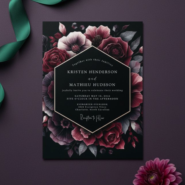 Invitation Mariage Burgundy Bloom (Créateur téléchargé)
