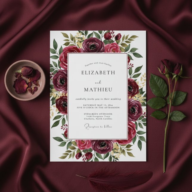 Invitation Mariage Burgundy Bloom (Créateur téléchargé)