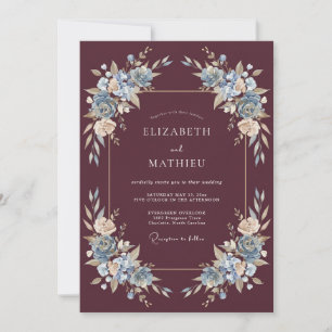 Invitation Mariage Burgundy Blue Éthéré Élégant