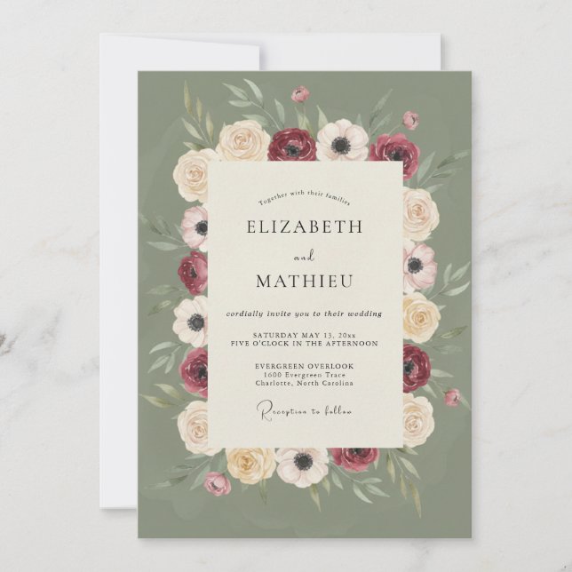 Invitation Mariage Burgundy Cream Bloom (Devant)