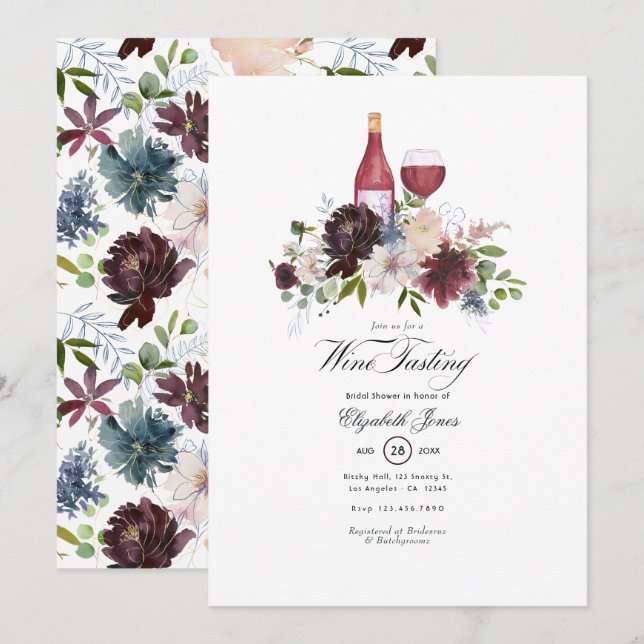 Invitation Mariage Burgundy et Blush sur le thème du vin (Devant / Derrière)