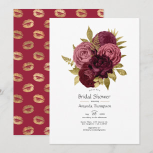 Invitation Mariage Burgundy et Or Fleurs Shower
