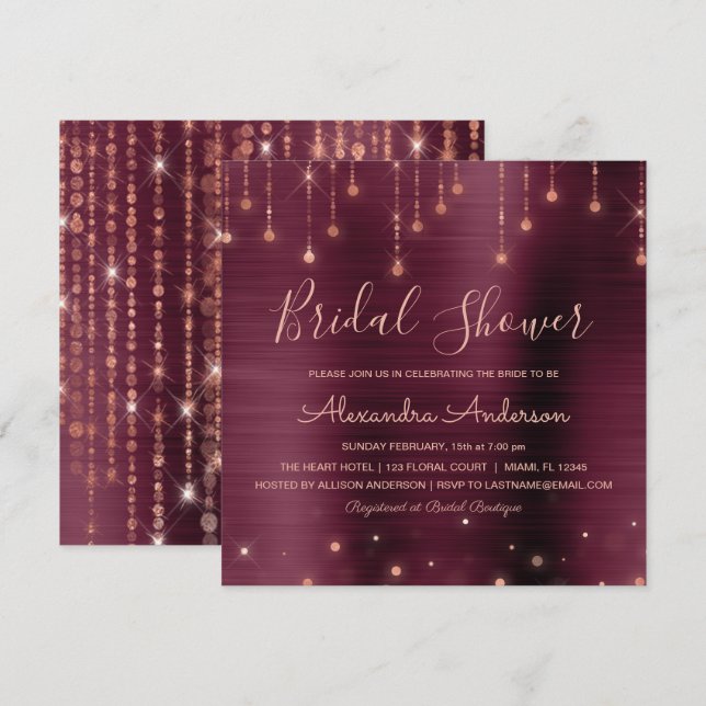 Invitation Mariage Burgundy et Or Rose (Devant / Derrière)