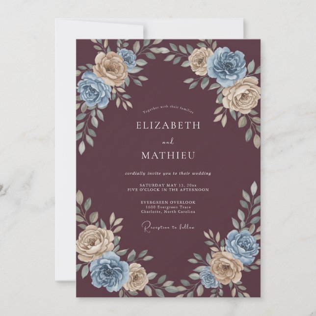Invitation Mariage Burgundy Ethereal Flourish (Devant)