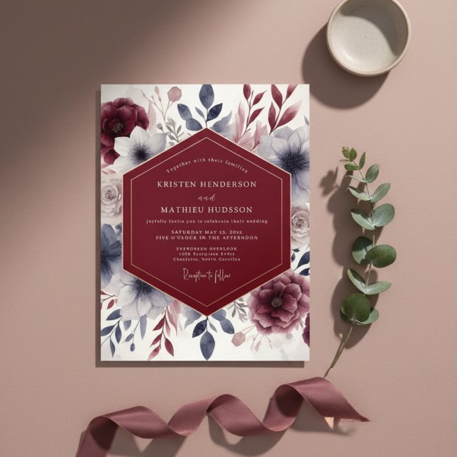 Invitation Mariage Burgundy Ethereal Flourish (Créateur téléchargé)