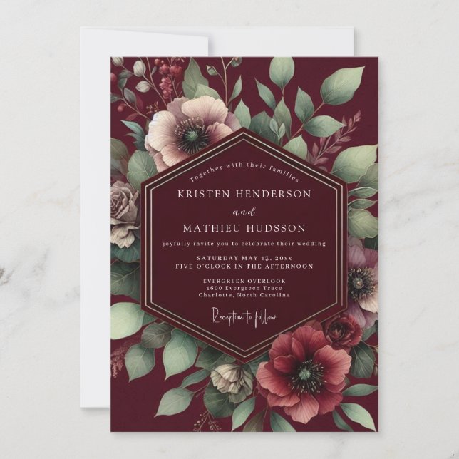 Invitation Mariage Burgundy Lush Bloom (Devant)