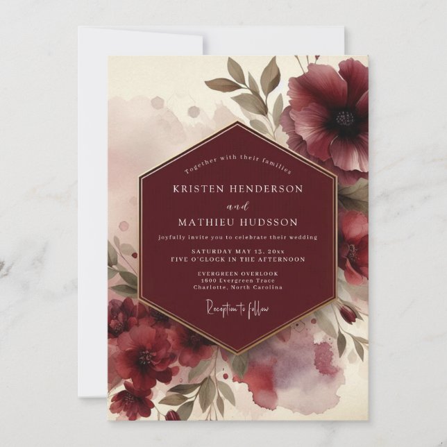 Invitation Mariage Burgundy Moody Bloom (Devant)