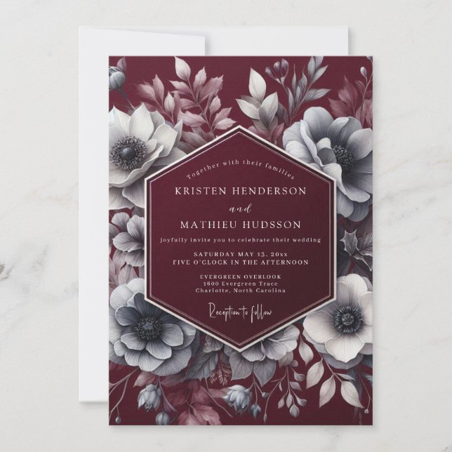 Invitation Mariage Burgundy Moody Bloom (Devant)