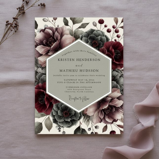 Invitation Mariage Burgundy Moody Bloom (Créateur téléchargé)