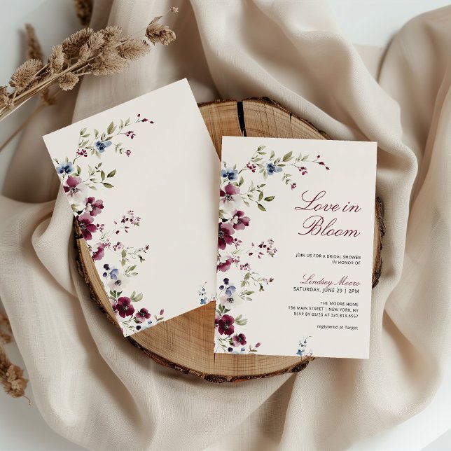 Invitation Mariage Burgundy Navy Blue Fleur d'Amour (Créateur téléchargé)