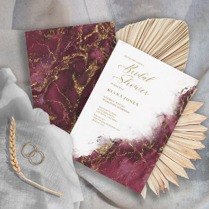 Invitation Mariage Burgundy Or Pailleté Glitter ID644