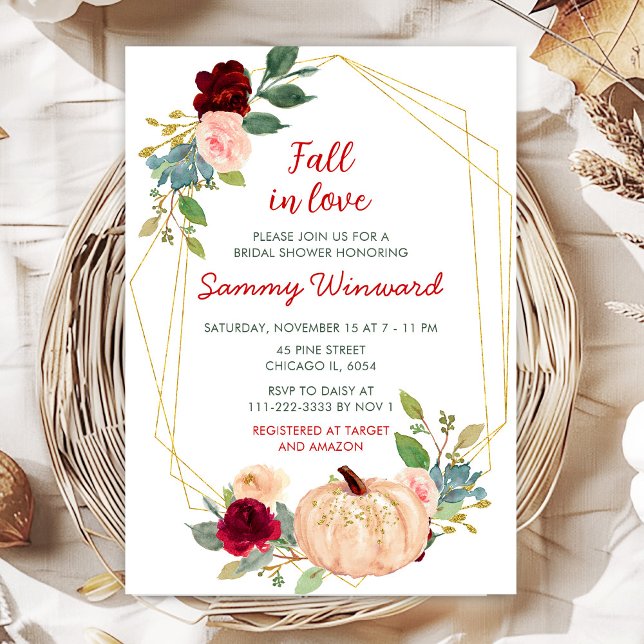 Invitation Mariage Burgundy Red et Blush Pumpkins Shower (Créateur téléchargé)