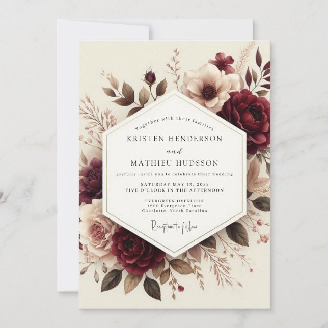 Invitation Mariage Burgundy Romantic Bloom (Devant)