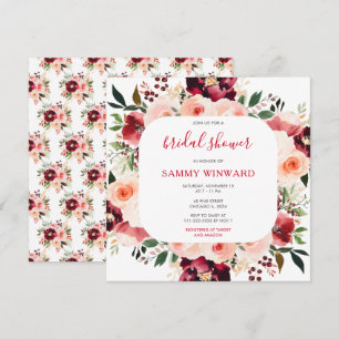 Invitation Mariage Burgundy Rouge et Rose Pâle Floral