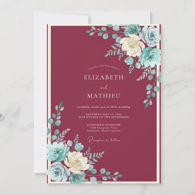 Invitation Mariage Burgundy Serene Bloom (Devant)