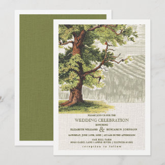 Invitation Mariage Burlap en chêne Vintage beige vert
