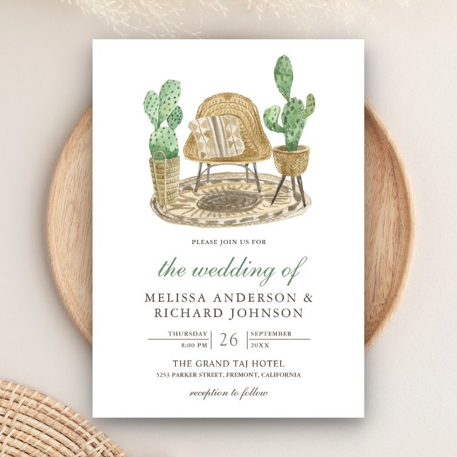 Invitation Mariage Cactus Bohème Aquarelle Moderne (Créateur téléchargé)