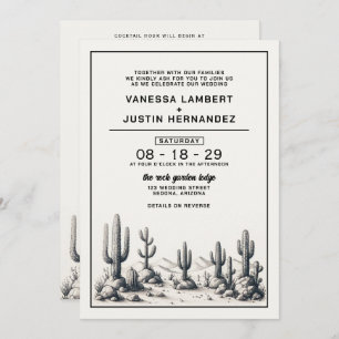 Invitation Mariage Cactus décontracté avec code QR et détails